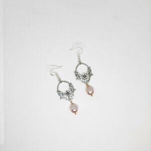 Victorian Drop Pink Freshwater Pearl Earrings Natural Cultured Sterling Silver